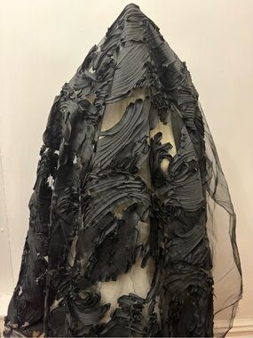 Black Textured 3D fabric on organza - 1.6 yards, 56” width (48”appliqué width)